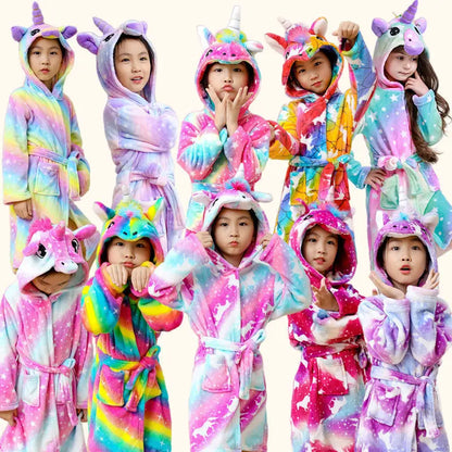 BABY HOUSE - 3-12 ANS  Hiver Automne Vêtements De Nuit Pour Enfants Licorne Dessin Animé Peignoir De Bain Pour Adultes Garçons Filles Pijamas À Capuche Enfants Peignoirs