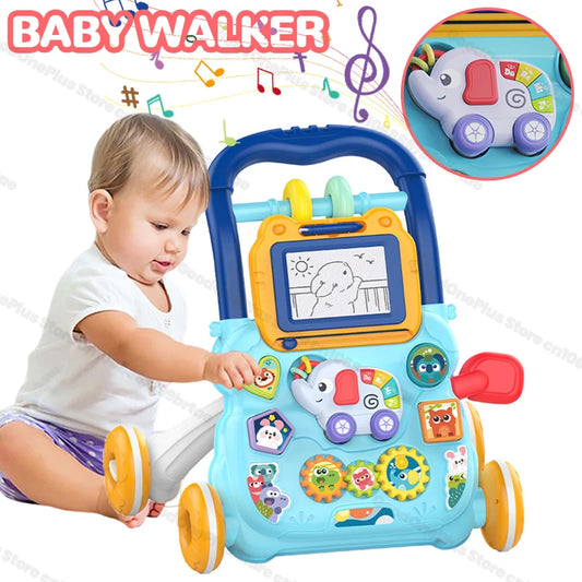 BABY HOUSE -  Bébé Drag Walker avec Roue Kawaii Éléphant Musical Jouet Push Walking pour tout-petit Activités multifonctionnelles Jouet pour bébé 0-12 mois