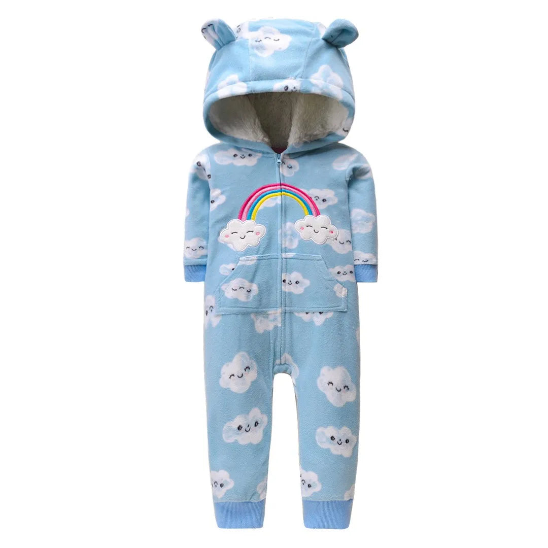 BABY HOUSE - Barboteuse à capuche Style Animal pour bébé, pyjama polaire chaud, combinaison pour bébé garçon et fille, vêtements de nuit 6-24M