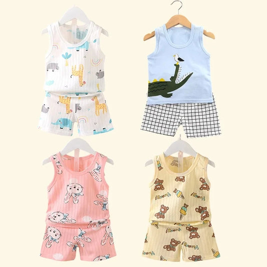BABY HOUSE - Vêtements pour mères et enfants, en coton imprimé, T-shirt, haut et short, ensembles pour garçons et filles, mignons et respirants, été