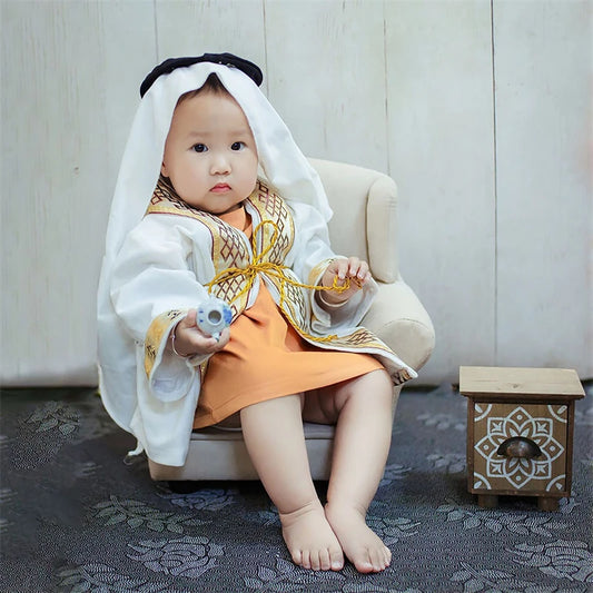 BABY HOUSE - Robe Arabe Bébé Infantile Photographie Vêtements Ensembles Tenues Musulman Foulard Robe 3pcs/Set Enfant en bas âge Souvenir Photos Accessoires photo
