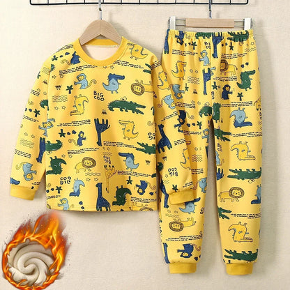 BABY HOUSE - Hiver Enfants Vêtements Ensembles Pyjama Polaire Chaud Pour Garçons Et Filles Épaissir Enfants Vêtements De Nuit Velours Bébé Sous-Vêtements Thermiques