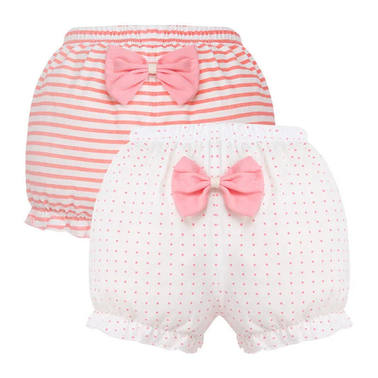 BABY HOUSE - 2 shorts 100% coton, rayure et nœud , haute qualité, pour filles, 0 à 24 mois.