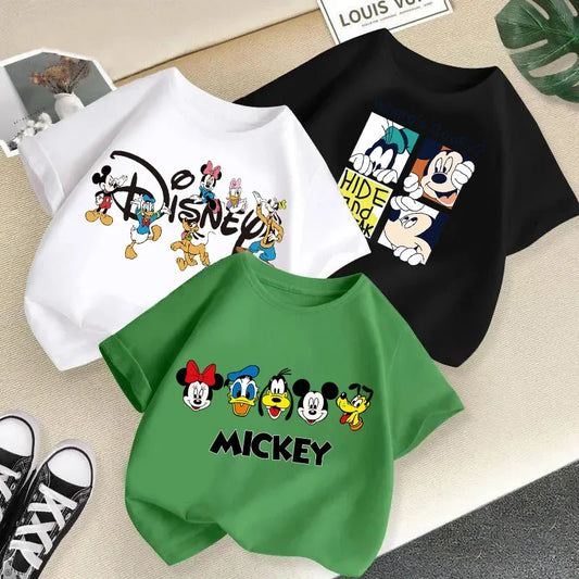 BABY HOUSE - T-shirt d'été en coton pour enfants, vêtements mignons de printemps, pour garçons et filles, imprimés Minnie Donald Duck Mickey Mouse.