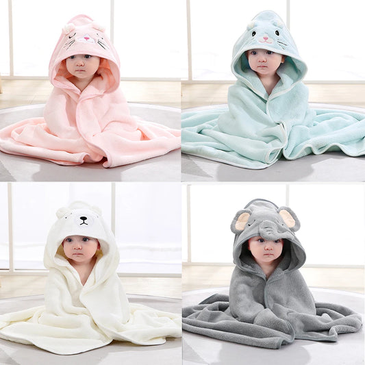 0-3Y Unisex Baby Bathrobe Flannel Cloak Cartoon Boy Girl Ultra-Soft Hooded Spa Robe Bath Towel Newborn Cover-Up Baby Shower Gift