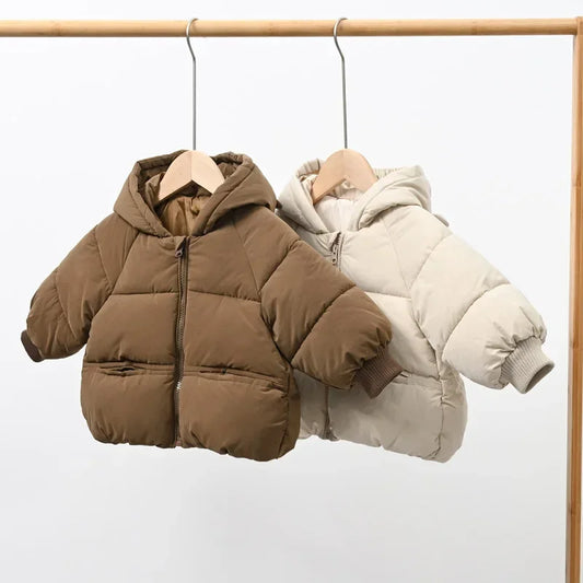 BABY HOUSE - Nouveau manteau de bébé hiver doudoune épaissie filles garçons en peluche vêtements d'extérieur chauds enfants solide à capuche coton Parkas combinaison de neige