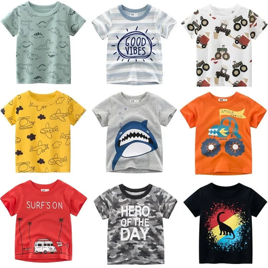 BABY HOUSE - T-Shirt à manches courtes pour garçons de 2 à 9 ans, vêtements d'été en coton avec animaux de dessin animé
