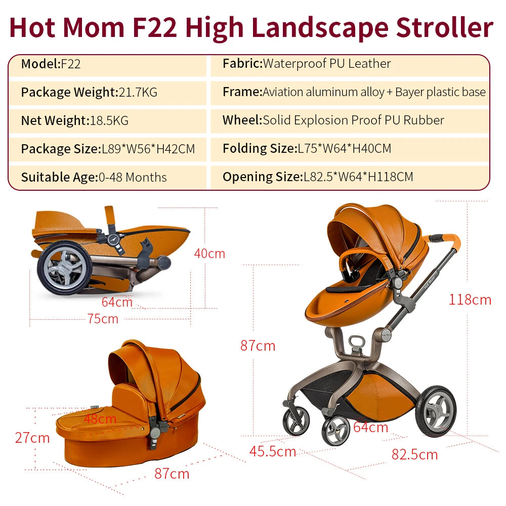 BABY HOUSE - Hot Mom 3 en 1 poussette bébé, poussette bébé, poussette paysage haute pour bébé nouveau-né, accessoires multiples, modèle F22