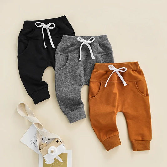 BABY HOUSE - Pantalon pour bébés garçons et filles, taille élastique réglable avec cordon de serrage, couleur unie, coupe ample, Long, décontracté, pour 0 à 3 ans