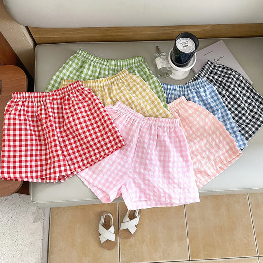 BABY HOUSE - Short ample en coton pour enfants, garçon et fille, pantalon imprimé à carreaux, mignon, 24m-6T, nouvelle collection été .