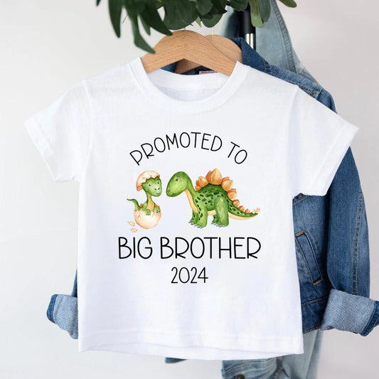 BABY HOUSE - T-shirt imprimé dinosaure Promu Big Brother , T-shirt pour annonce de bébé, tenue pour filles, hauts pour tout-petits, vêtements d'été