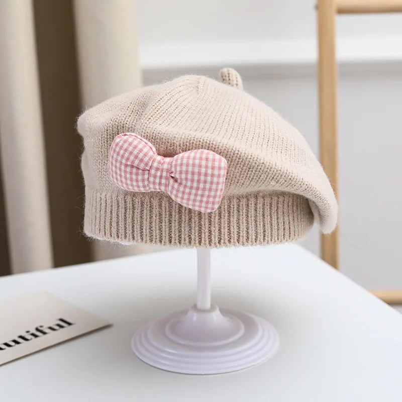 BABY HOUSE - Chapeau de princesse à nœud mignon pour bébé fille, béret tricoté, mode printemps-hiver, accessoires pour bébé de 1 à 4 ans