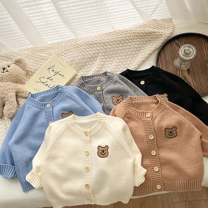 BABY HOUSE - Manteaux tricotés pour bébé, ours mignon, veste Cardigan tricoté pour enfants coréens, haut à manches longues, pull pour bébé, vêtements d'extérieur, automne