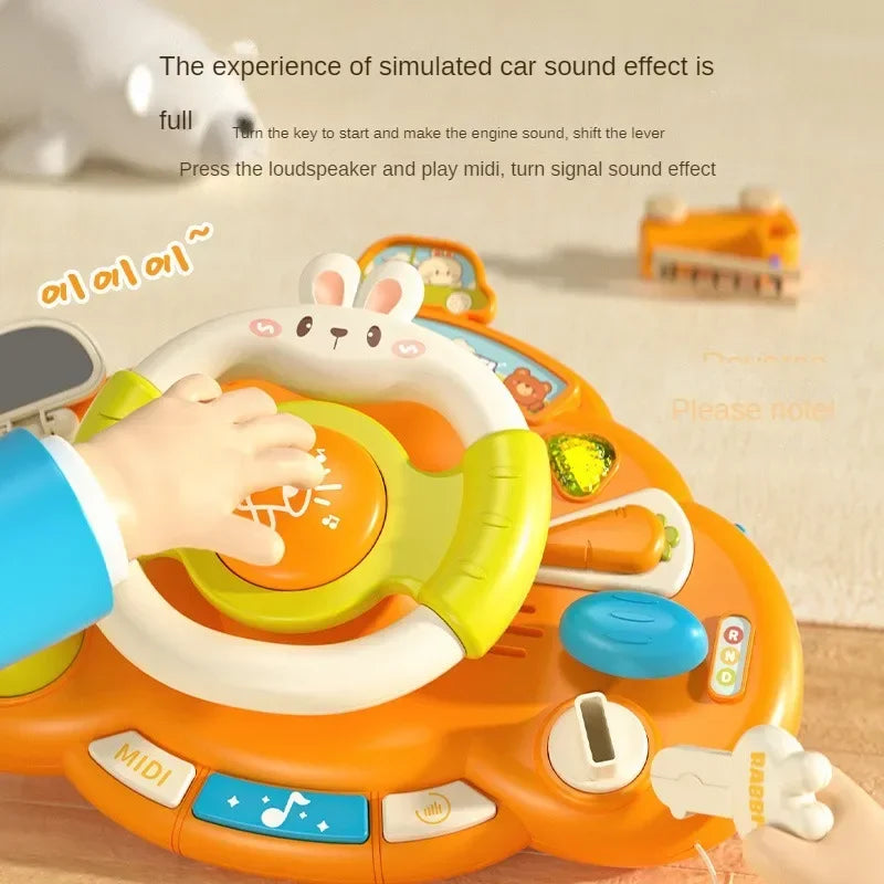 BABY HOUSE - Jouet électrique pour bébé de 0 à 36 mois, simulation de conduite de voiture, volant de poussette, lapin de dessin animé, jouets éducatifs précoces pour tout-petits