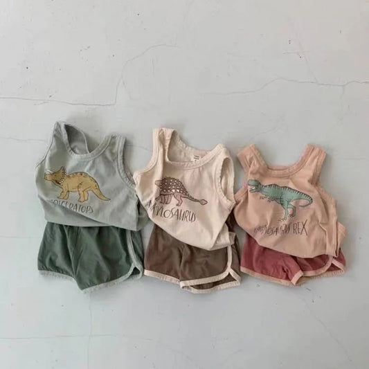 BABY HOUSE - Vêtements de bébé milancel été jeu pour tout-petit t-shirt et short 2 pcs combinaison bébé dinosaur imprimé garçons vêtements