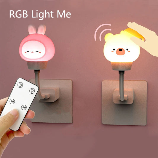 BABY HOUSE -  USB dessin animé mignon veilleuse avec télécommande bébés chambre décorative alimentation lumière chevet Tabe lampe cadeaux de noël pour les enfants
