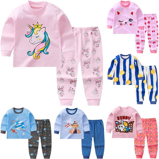 BABY HOUSE -  Pyjamas Filles Ensembles Bébé 100% Coton Manches Complètes Vêtements De Nuit Enfants Animal Vêtements De Nuit Enfants Pijamas Garçons Bande Dessinée Pyjamas DS39