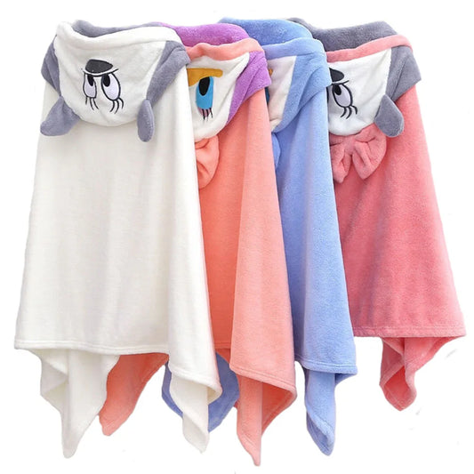 Baby Bathrobe Flannel Cloak Cartoon Boy Girl Ultra-Soft Hooded Spa Robe Bath Towel Baby Shower Gift